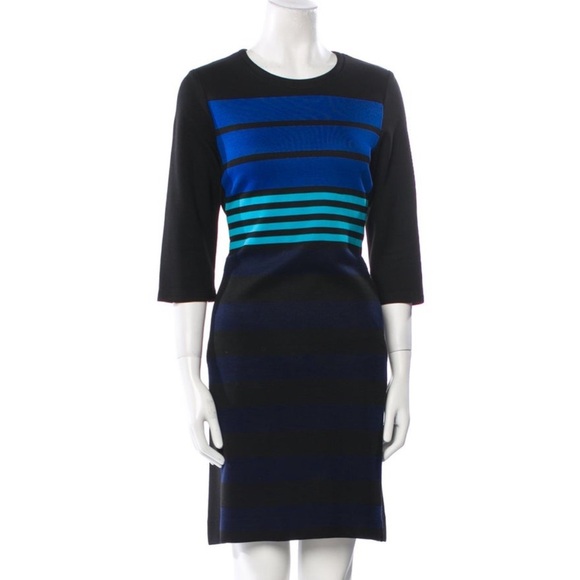 Per Se by Carlisle 3/4 Sleeve Blue ombré stripe Midi Dress Size 12/Large $325 - Picture 1 of 13